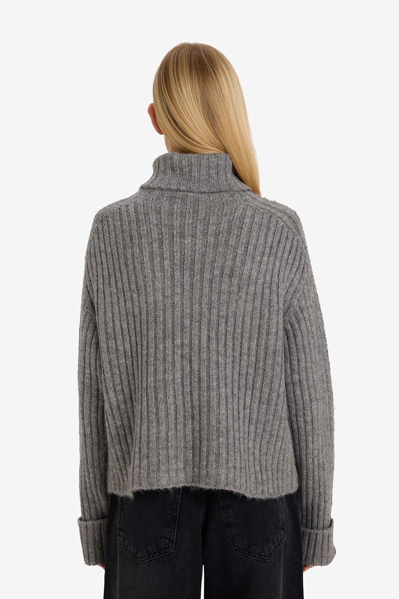 DeFacto Grey Woman Oversize Turtleneck Pullover Casual - Image 5